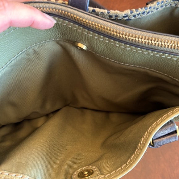 Fossil Olive Navy Dotted Genuine Leather 2-in-1 Satchel Cross Body Bag - Picture 6 of 13